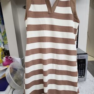 Entro Brown and Cream Striped Maxi Dress